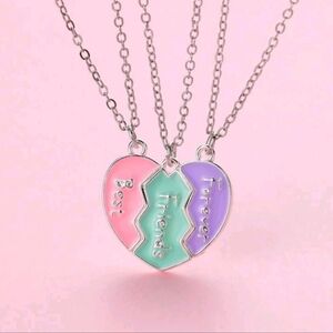 Best Friends Forever Heart Necklace 3 In 1 Set - Pink, Green, Purple